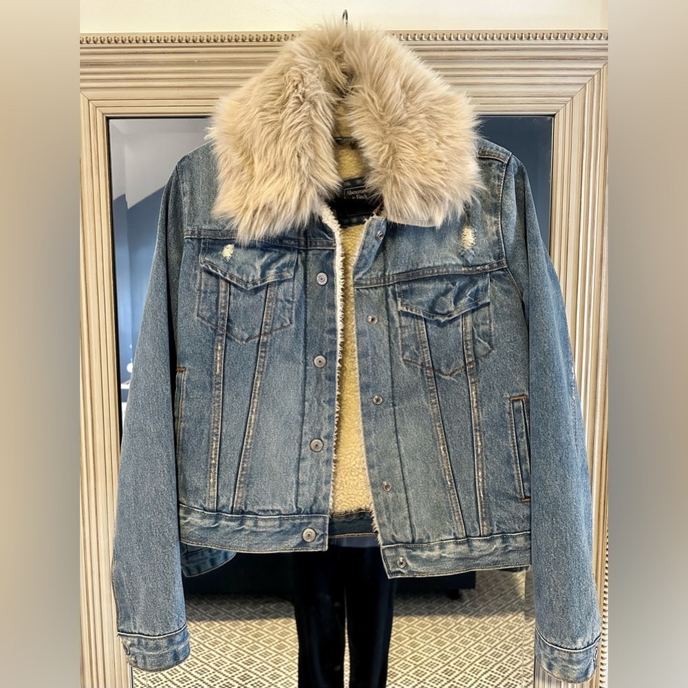 Abercrombie & Fitch Denim Jacket with Removable Faux Fur Collar
